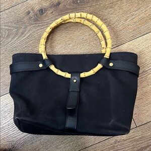 Lauren Ralph Lauren Black Canvas Tote with Wooden Handles